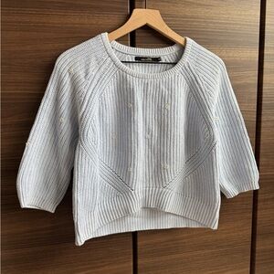 Vintage 100% cotton ribbed cropped crew-neck sweater in baby power blue